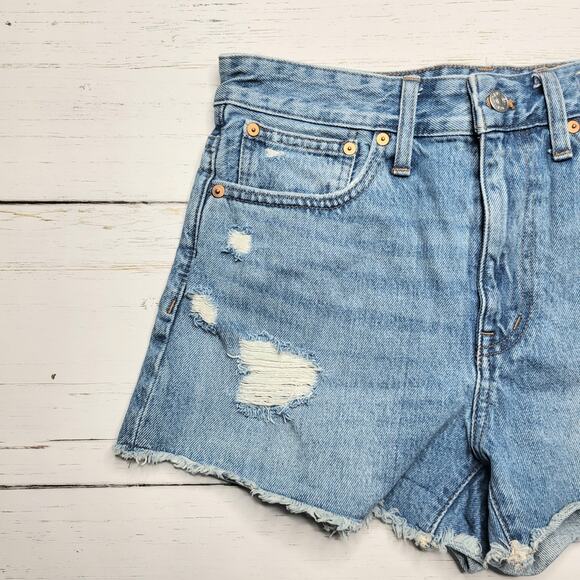 Madewell Relaxed Denim Jean Shorts Raw Hem Distressed Ripped Medium Wash 26 - Picture 4 of 8